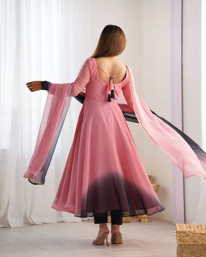 Elegant Pink Fox Georgette Anarkali Suit - Perfect for Festive & Wedding Wear