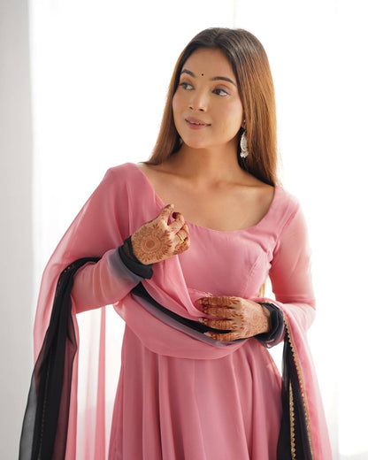 Elegant Pink Fox Georgette Anarkali Suit - Perfect for Festive & Wedding Wear