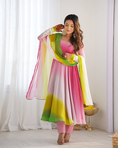 Multi Faux Georgette Stitched Anarkali Suit