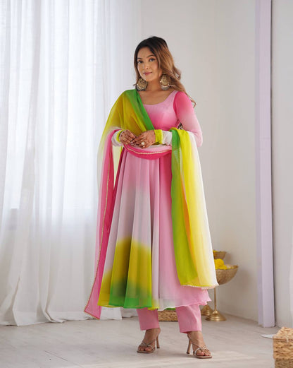Multi Faux Georgette Stitched Anarkali Suit