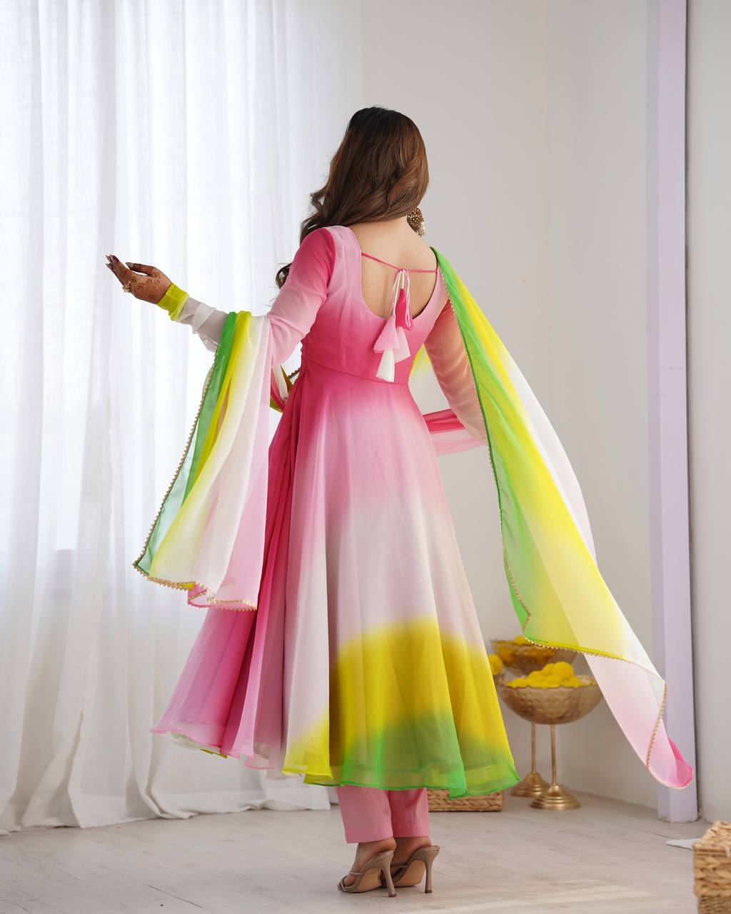 Multi Faux Georgette Stitched Anarkali Suit