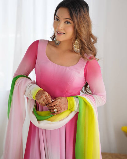 Multi Faux Georgette Stitched Anarkali Suit