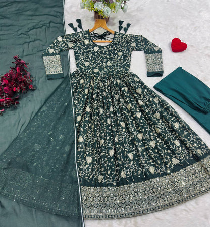 Designer Heavy Thread & Sequins Embroidered Anarkali Suit
