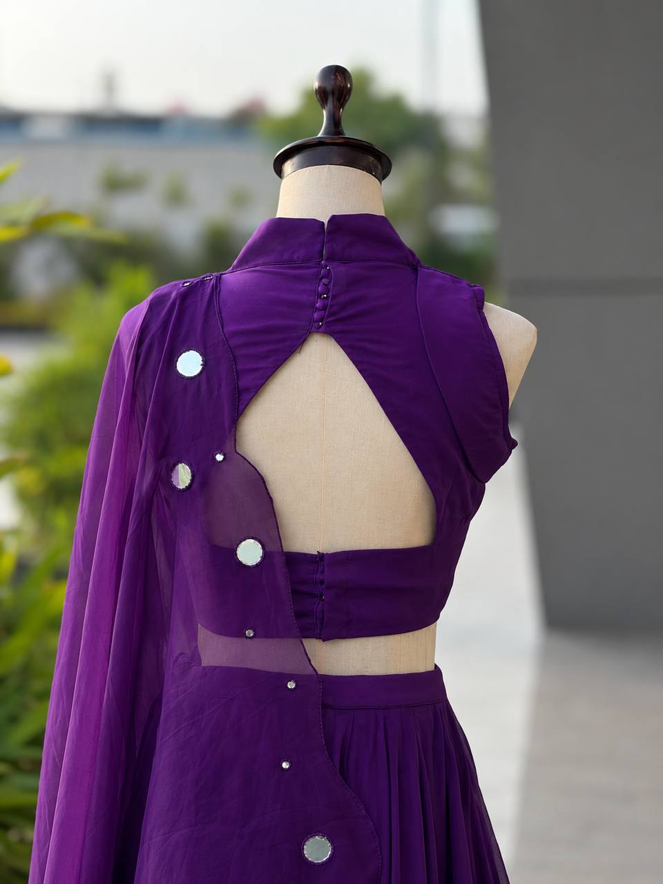 Cotton Mirror Work Purple Lehenga Choli with Georgette Dupatta