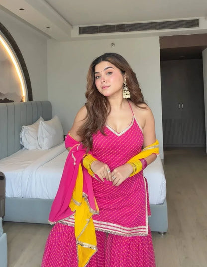 Pink Yellow Digital Print Sharara Suit