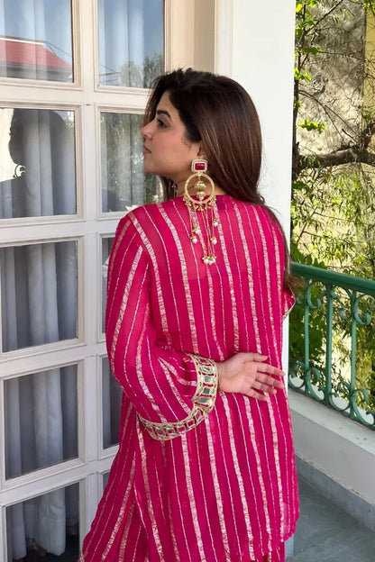 Rani Pink Gold Zari Sharara Set with Real Mirror Work